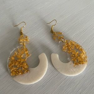White & Gold leaf resin earrings